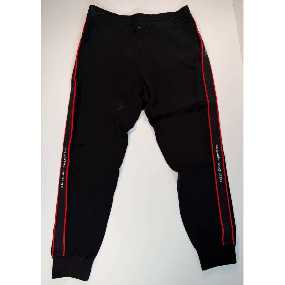 Alexander McQueen Mens Black Red Side Stripe Logo Track Pants Joggers Made Italy